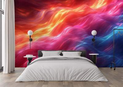 Background of colorful wave of light with a blue, pink and red stripe. The colors are vibrant and the wave is dynamic Wall mural