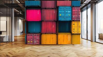 Colorful Shipping Containers Stacked in a Geometric Pattern at an Industrial Port Facility Wall mural