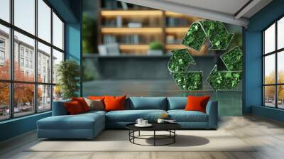 Eco-Friendly Office with Recycling Symbol on Desk Promoting Sustainability and Green Practices Wall mural