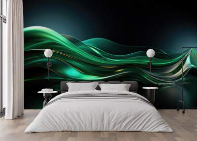 Futuristic abstract green background in the form of a wave Wall mural