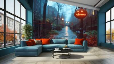 Halloween Yard Pumpkin and Sign 2 Wall mural