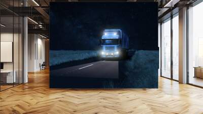 Long Haul overnight Trucking Logistics on a dark country highway road Wall mural