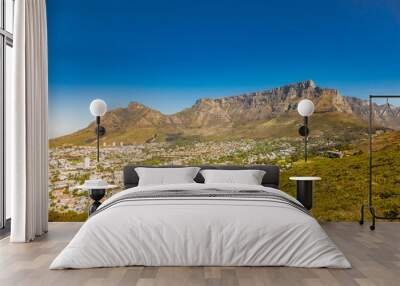 Wide angle view of Table Mountain from Signal Hill in Cape Town Wall mural