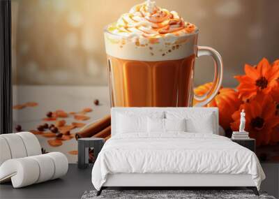 Tasty pumpkin spice latte with cream Wall mural