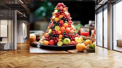 Vegetarian Creative Christmas Tree made of Fruit Wall mural