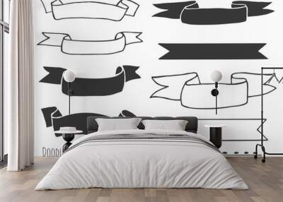 collection of hand drawn doodle design elements isolated on white background. set of handdrawn borde Wall mural