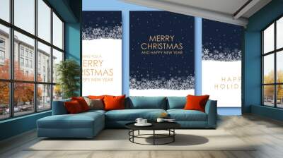 Merry Christmas and New Year cards and invitations to corporate events. Snowflakes on a blue background. Winter vector illustration Wall mural