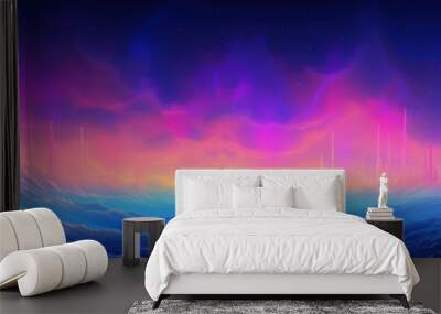 Abstract sci fi pastel rainbow colors landscape, needle spires and clouds, ultrawide panorama banner background Wall mural