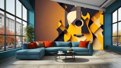 Acoustic guitar design, copyspace, background, graphic. Generative AI Wall mural