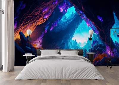 Crystal cave setting. Generative AI Wall mural