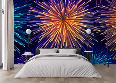 Fireworks graphic design, 4th of July, New Year's Eve, celebration, background. Generative AI Wall mural