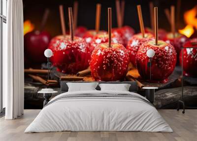 Red candy apples, dessert, fall harvest food, Halloween, Thanksgiving Wall mural