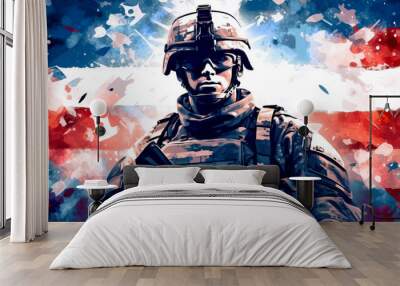 USA army soldier, flag, graphic design. Generative AI Wall mural