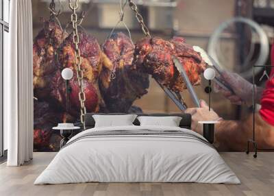 Roasted meat on the grill, parrilla, asado Wall mural