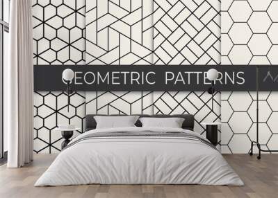 black and white geometric grid pattern set Wall mural