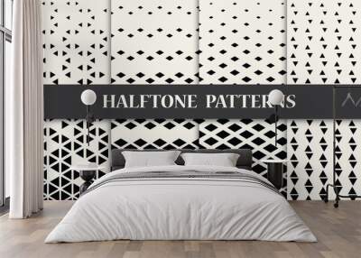 black and white geometric seamless halftone pattern set Wall mural