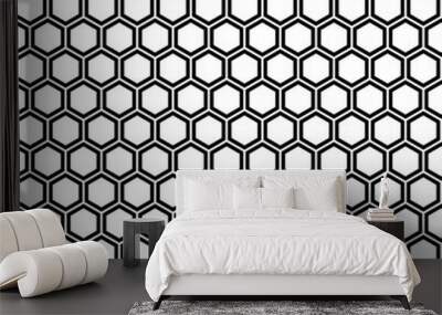 Vector modern seamless geometry pattern hexagon, black and white honeycomb abstract geometric background, subtle pillow print, monochrome retro texture, hipster fashion design Wall mural