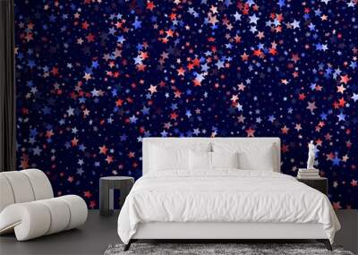 Flying red blue white star sparkles vector american patriotic background. Wall mural