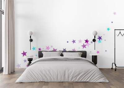 Flying stars confetti holiday vector in cyan blue violet on white. Salute celebration elements isolated. Wall mural