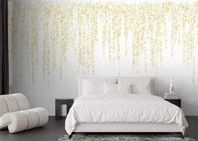 Garland lights gold glitter hanging vertical lines vector holiday background. Wall mural