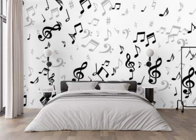 Music note icons vector backdrop. Song notation Wall mural