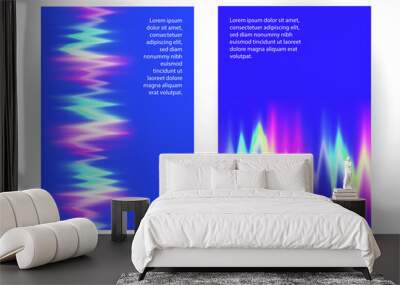 Neon music equalizer, magnetic or sonic wave techno vector cover layouts. Sound audio wave frequency flow. Neon effect rainbow waveform, sonic equalizer visual illuminated dynamic flow. Voice diagram. Wall mural