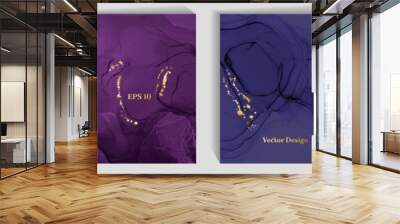 Trendy birthday greeting card patters vector collection. Liquid alcohol ink texture, gold spatter. Vibrant wedding invitation card backdrops, banners bundle. Vector party banners. Wall mural