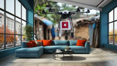 Drone Delivering Aid in a Developing Country Wall mural