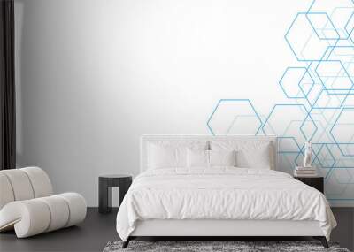 Geometric white backgrund blue line.blue hexagon on white background.
 Wall mural