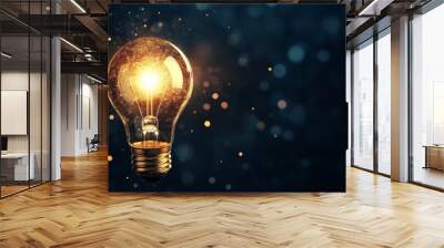  Lightbulb glowing in a dark background  symbolizing ideas.  Wall mural