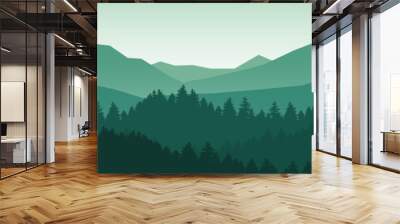 mountain and forest landscape vector illustration with sunrise and sunset in the mountains Wall mural