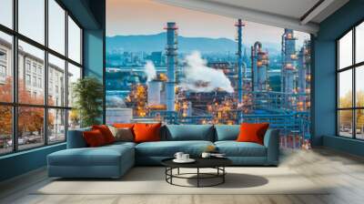 Petroleum refinery industry plant with lighting on twilight time Wall mural