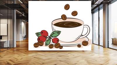 Americano coffee vector. Coffee cup and Coffee beans on white background. Wall mural