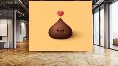 Dark chocolate chip 3d style. Dark chocolate chip vector on yellow background. Chocolate chips ingredient. Wall mural