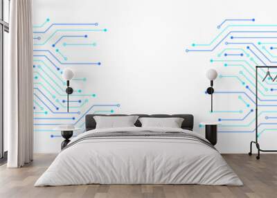 Abstract Technology Background, blue circuit board pattern, blank space Wall mural