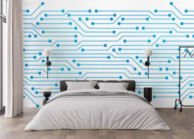 Abstract Technology Background, blue circuit board pattern, microchip, power line Wall mural