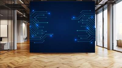 Abstract Technology Background, blue circuit board pattern with electric light, microchip, power line, blank space Wall mural