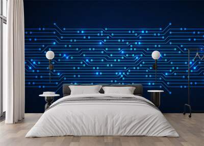 Abstract Technology Background, blue circuit board pattern with electric light, microchip, power line Wall mural