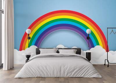 Blue sky with rainbow and cloud , paper art style Wall mural