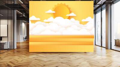 Summer Time, Cloudscape, cloudy sky with bright sun, paper art style Wall mural