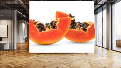  papaya fruit with seeds on white background Wall mural