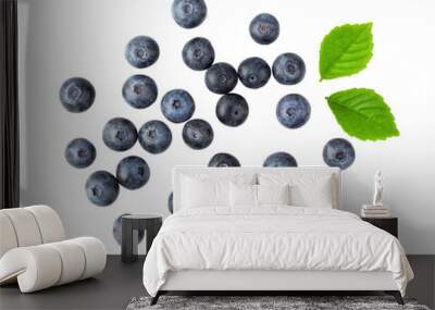 Blueberries and leaves isolated on transparent png Wall mural