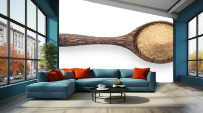 brown sugar in wood spoon isolated on white background. Top view Wall mural