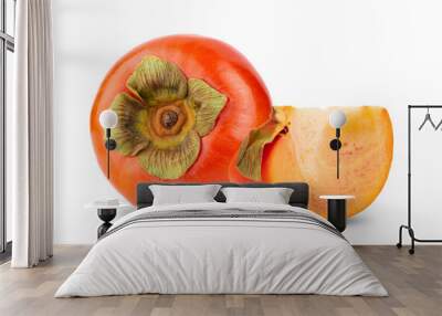 fresh ripe persimmons isolated on white background. full depth of field Wall mural