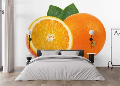 orange fruit with leaf isolated on white background . full depth of field Wall mural