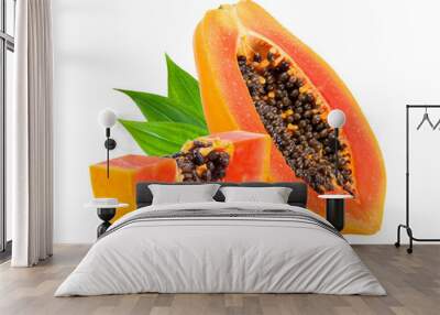 piece of ripe papaya fruit with seeds isolated on transparent png Wall mural