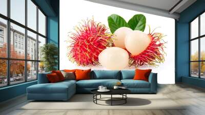 rambutan sweet delicious fruit with leaf  isolated on white background Wall mural