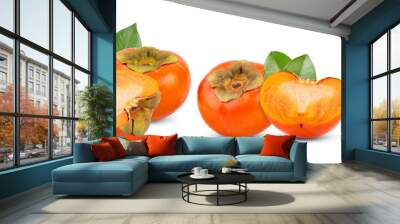 ripe persimmons with leaf  isolated on white Wall mural