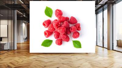 ripe raspberries isolated on white background. top view Wall mural