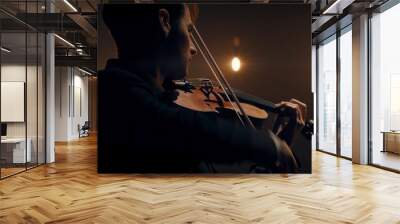 WIDE young aspiring musician playing violin on a stage of a large venue. Shot with 2x anamorphic lens Wall mural